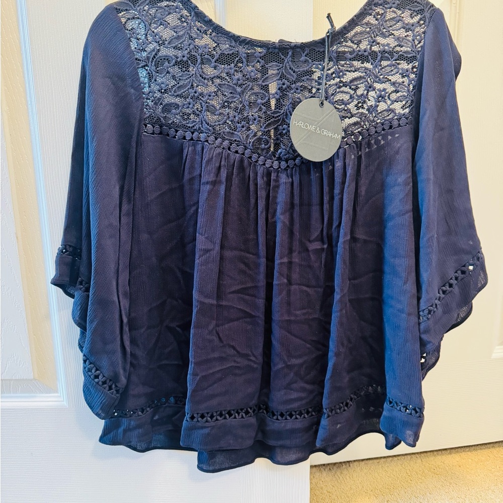 Harlowe & Graham Blue Embellished Blouse with 3/4 Sleeves